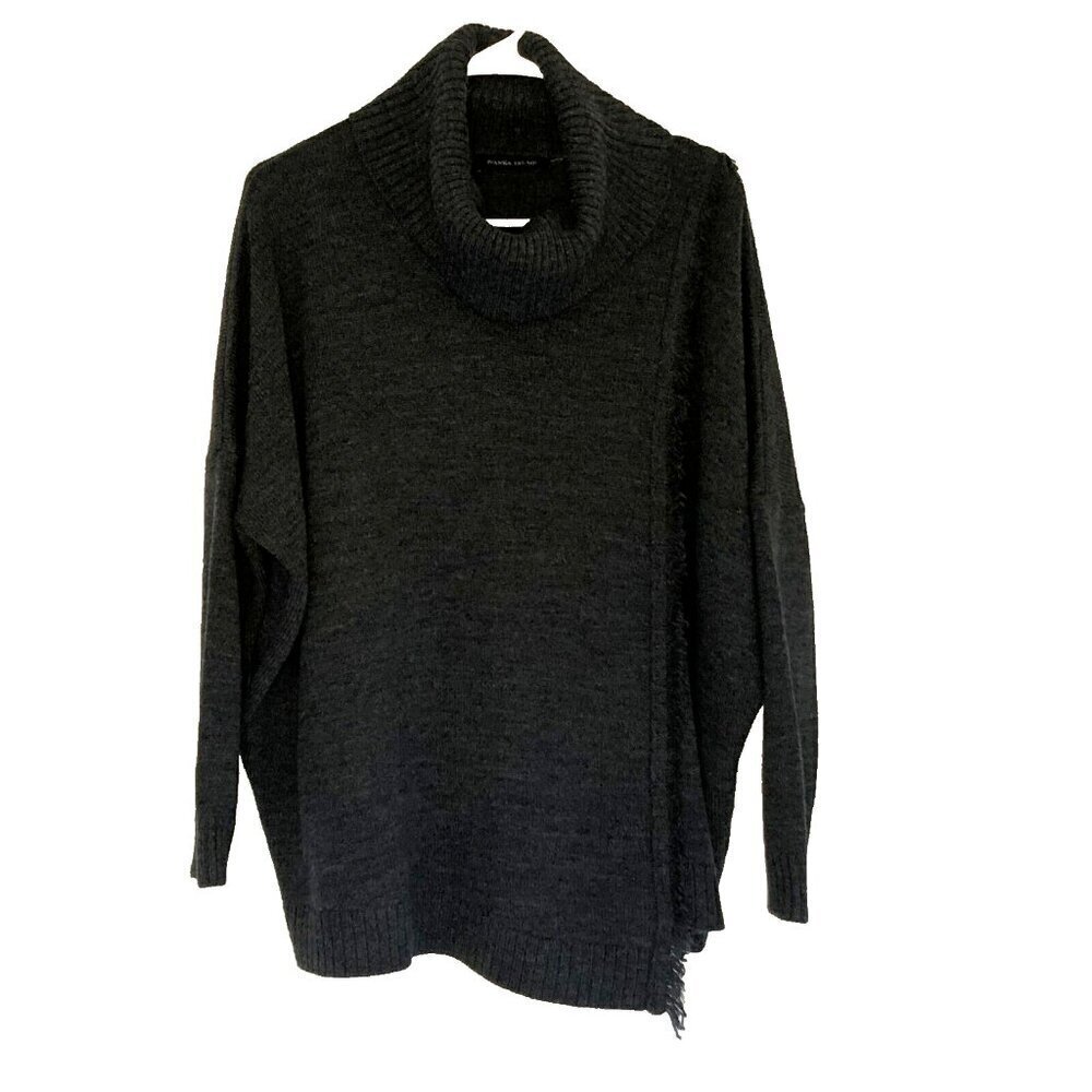 Ivanka Trump Cowl Neck Sweater Gray Fringed Asymmetric Oversized Medium